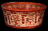 Polychrome Maya vase showing naguals as jaguars. PSS hieroglyphics include Tikal emblem glyph.